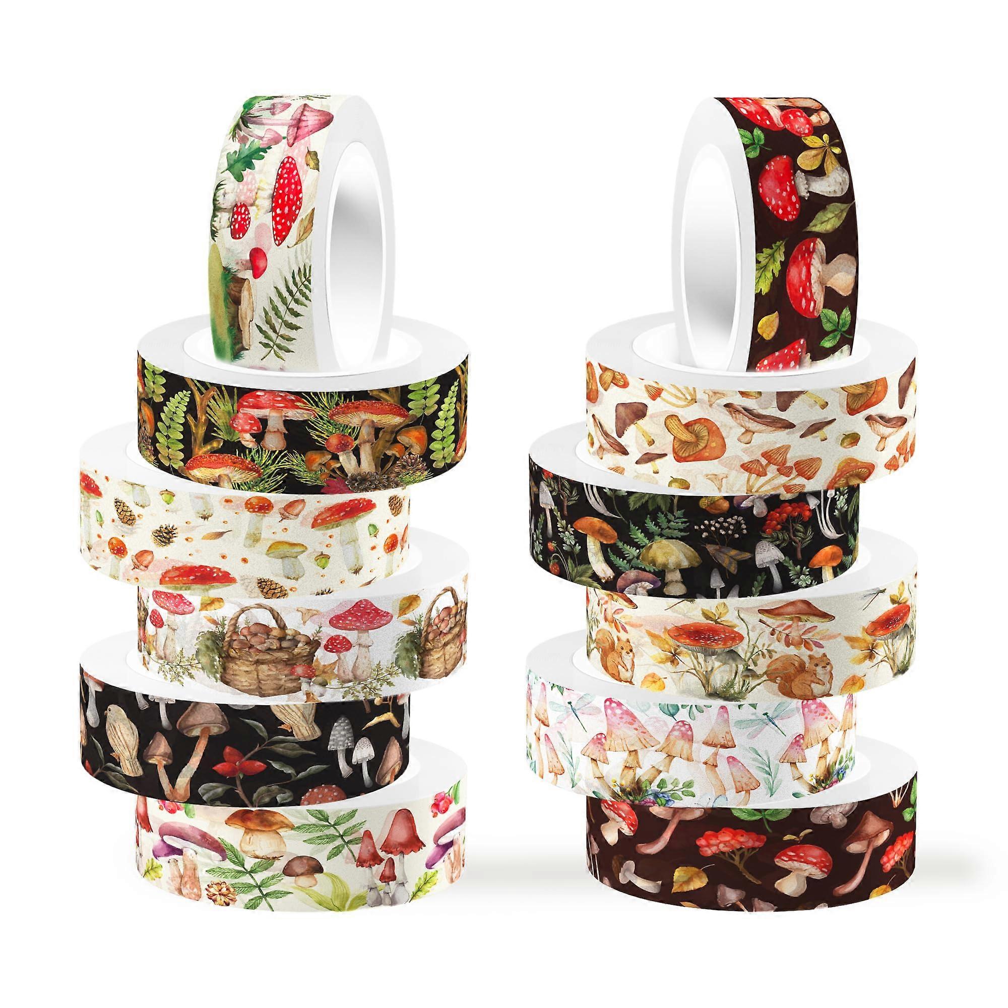 12 Rolls Mushroom Tape Set With Decorative Paper Stickers For DIY Crafts And Gift Wrapping Decor