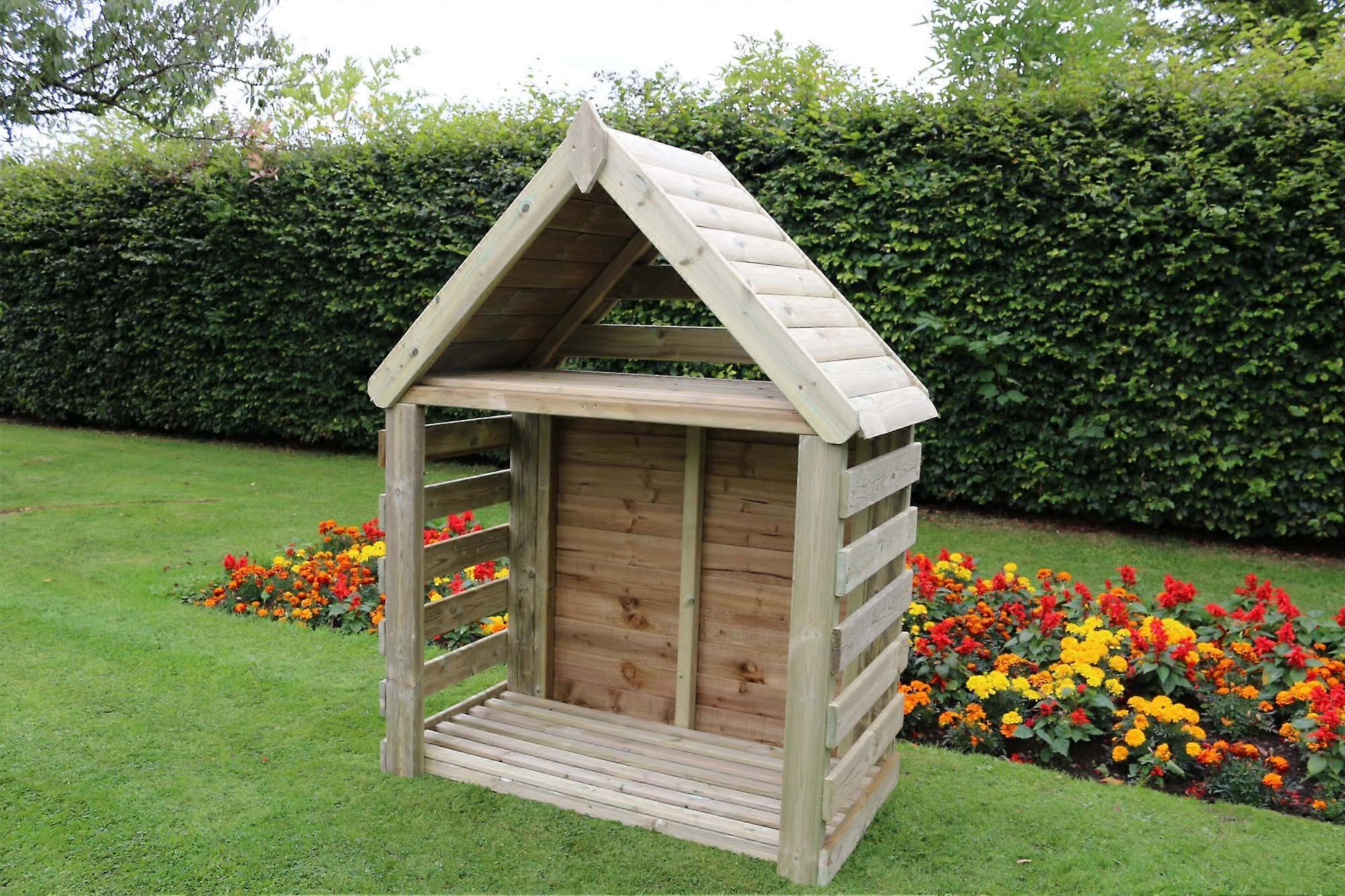 Hand Made Chunky Rustic Cantebury Log Store, With Kindling Shelf