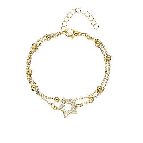 Dupla camada de ouro cor strass estrela lua casal pulseira para mulheres simples oco estrela lua cadeia pulseira amizade jóias