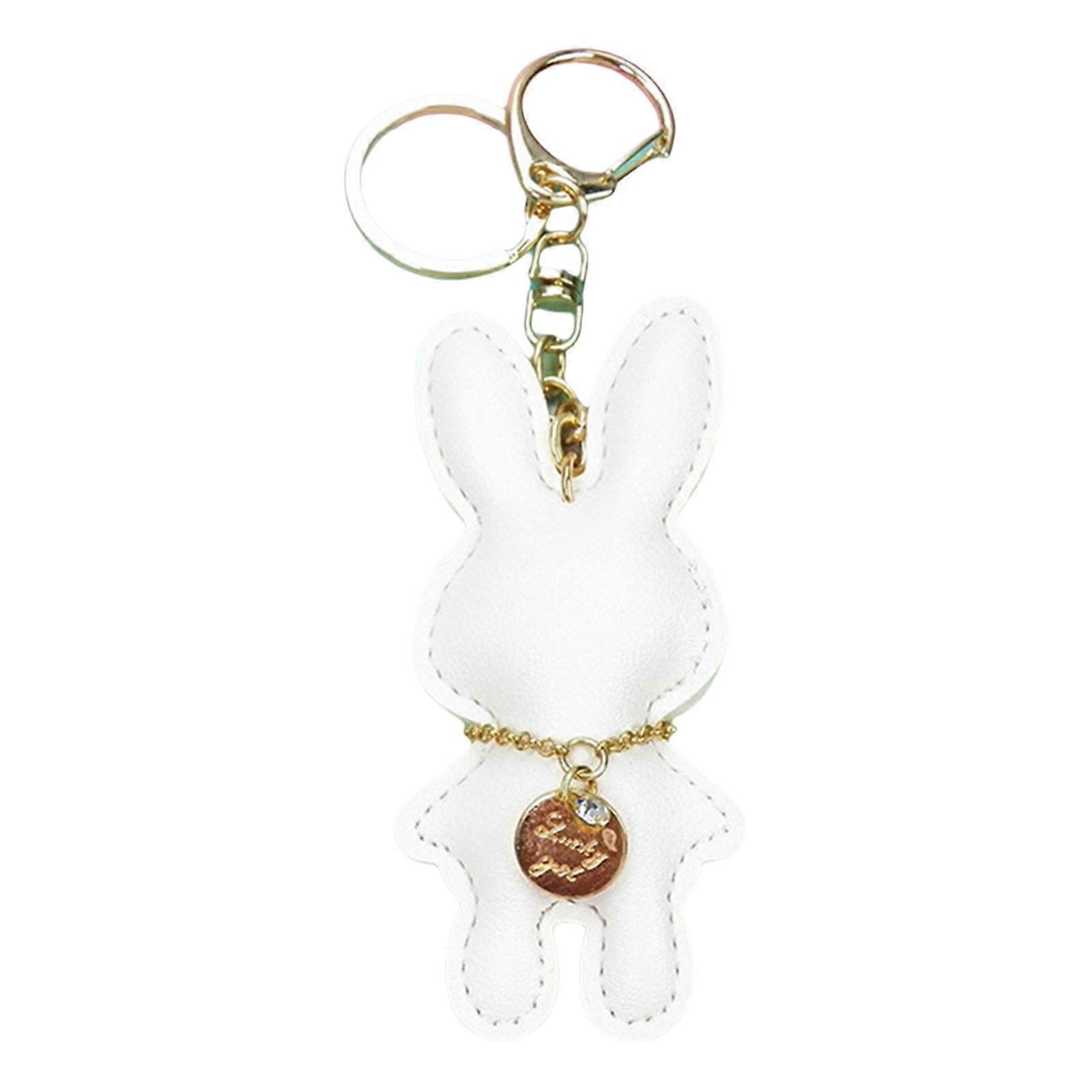 Artificial Leather Rabbit Keyring Stylish Bunnys Key Rings Ornament Handmade Accessory for Backpacks and Handbags  White