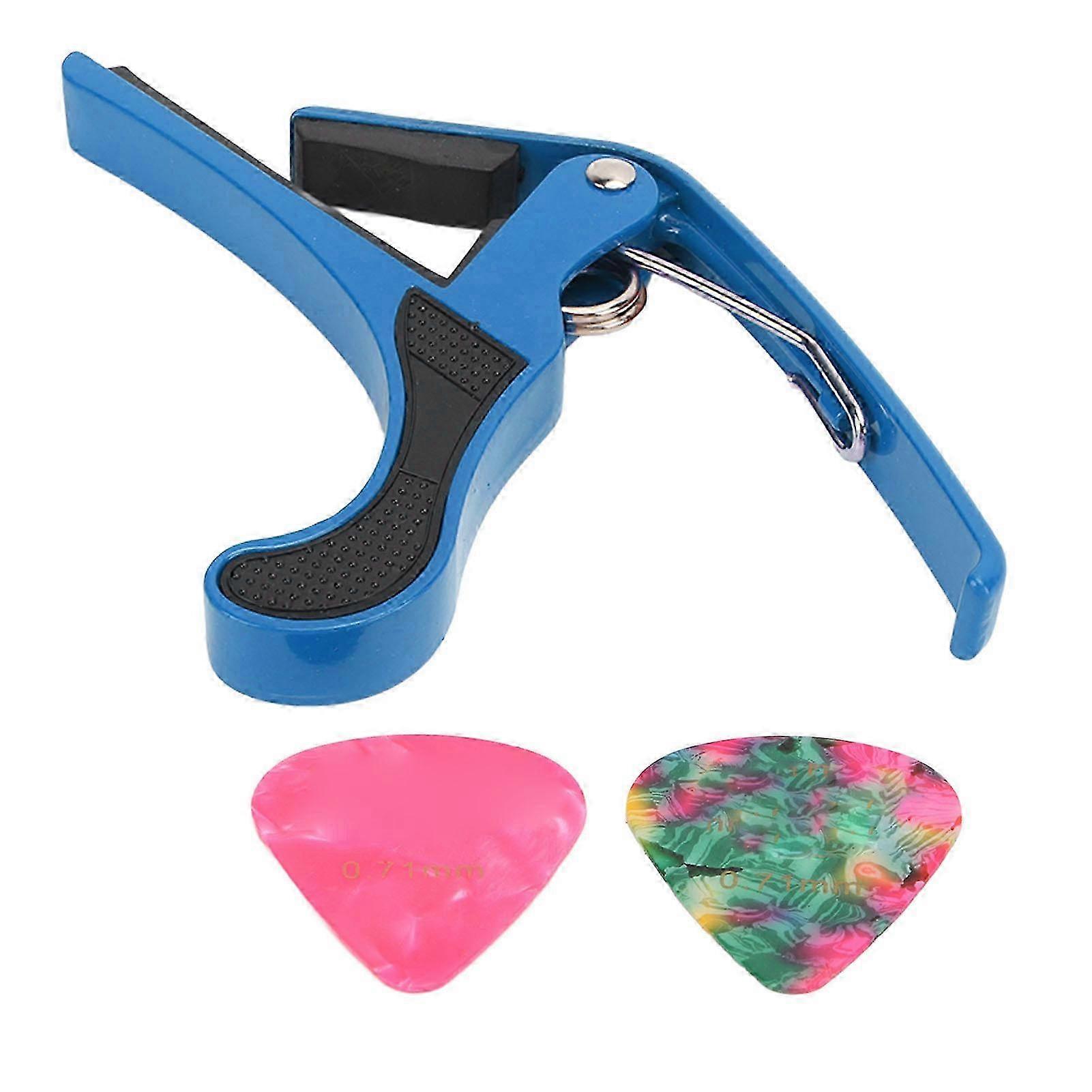 Gitarr Capo Alloy Quick Release Elgitarr Capo Set med 2PCS Gitarr Plektrum för Banjo Mandolin Blå
