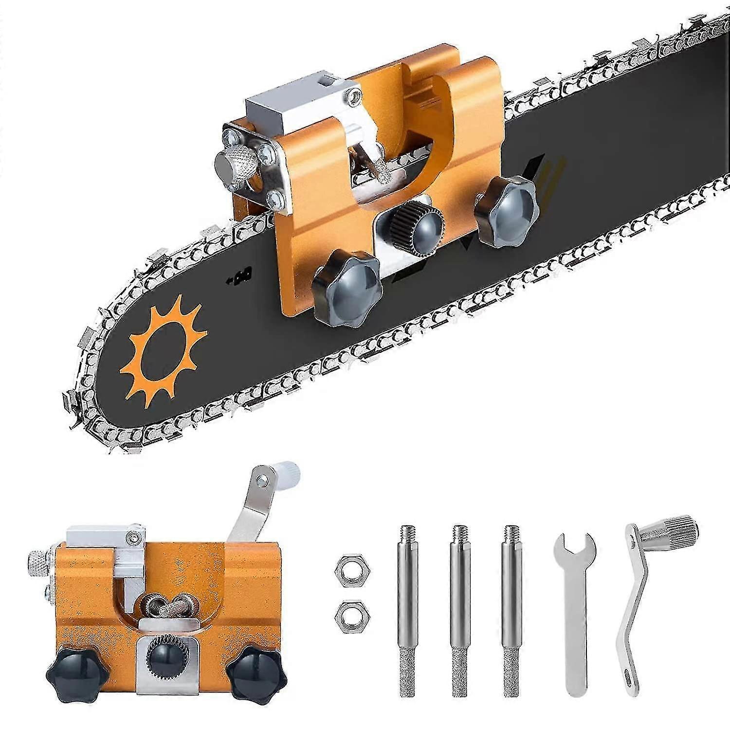 Chainsaw Sharpener, Chainsaw Chain Sharpening Jig Kit With 3 Carbide Knives For All Kinds Of Chainsaws, Lumberjack's Hand-crank Portable Chainsaw Shar