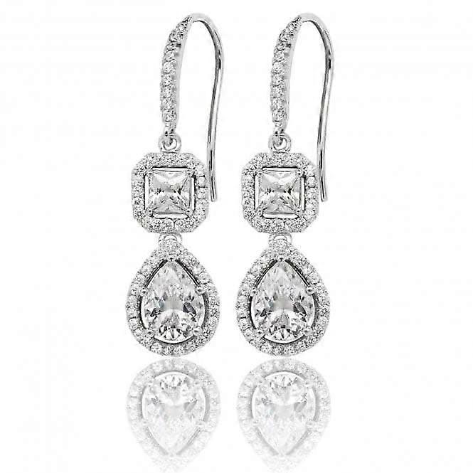 Silver & Co Pear Square Shape Halo Cubic Zirconia Drop Earrings SEG0038CZ