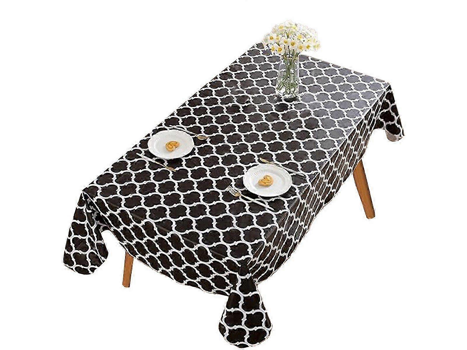 Moroccan Pattern Tablecloth Rectangle Dining Table Cover Christmas Decor - Black
