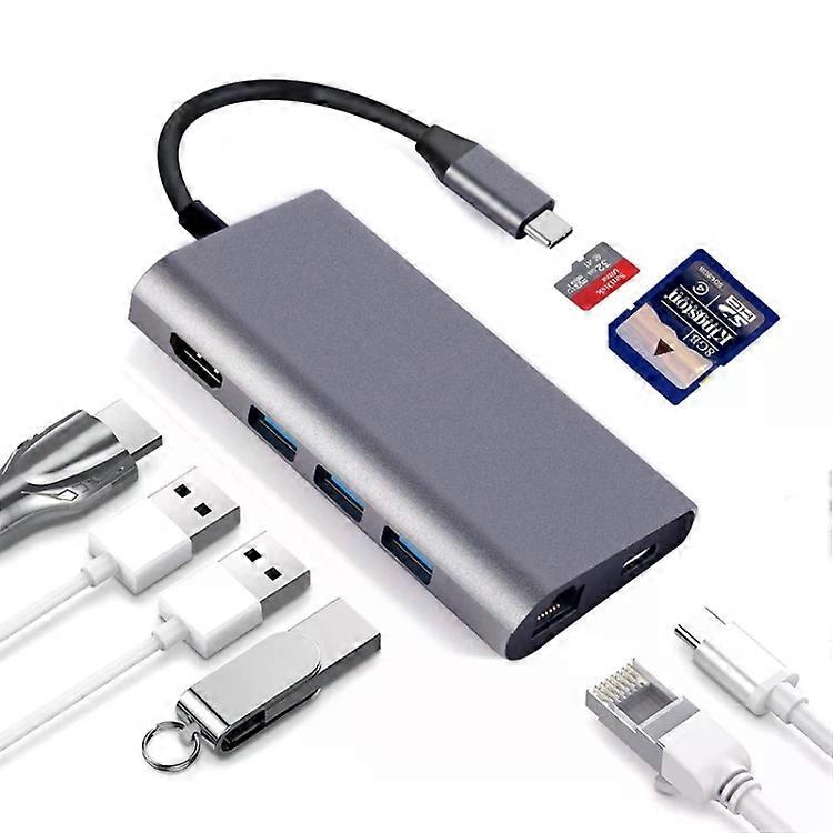 Type-C 扩展坞-8 合 1 HDMI，RJ45,3 USB 3.0，PD -