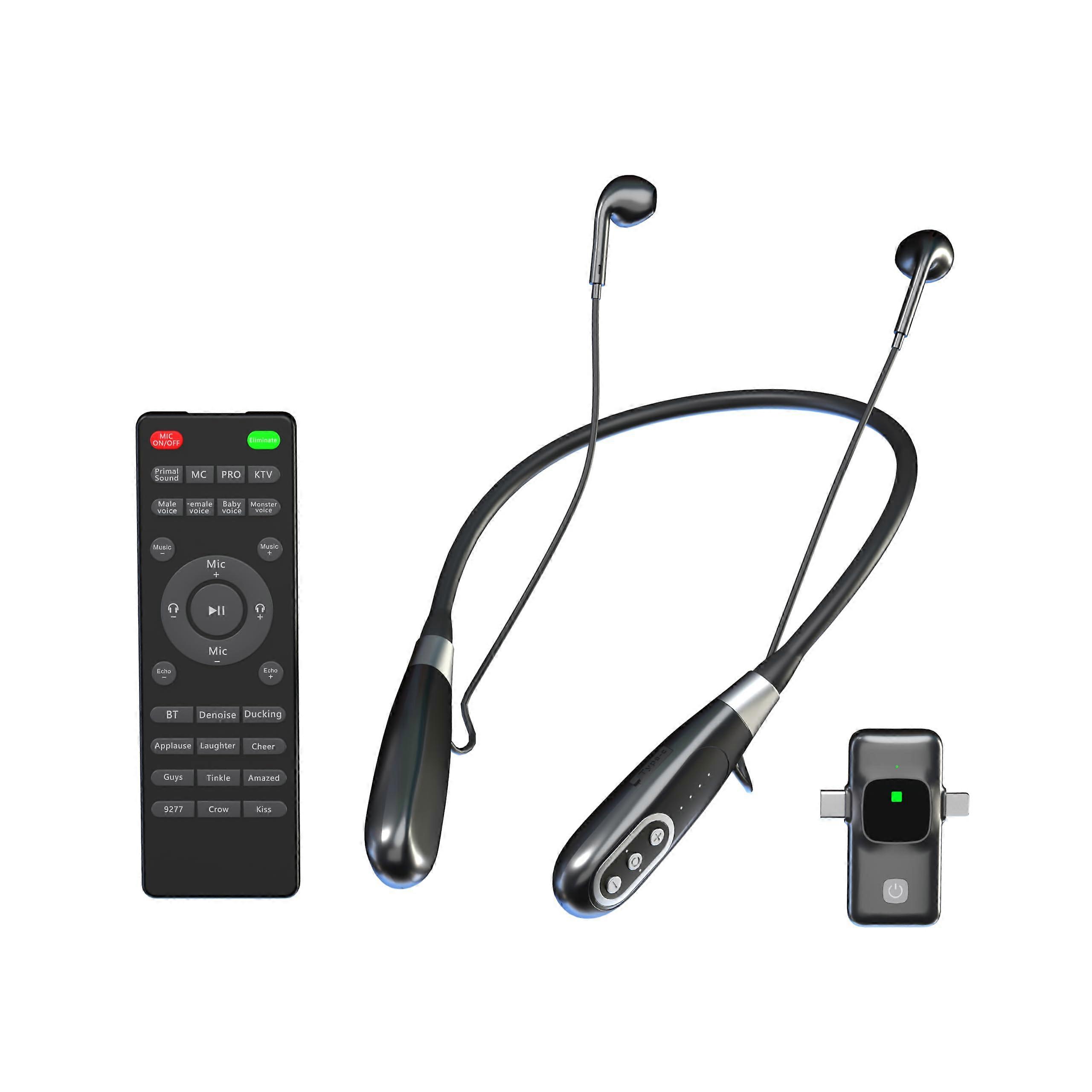 E8 Wireless Neckband Headset with Noise Cancelling Microphone, Built-in Sound Card, Remote Control, PC/Phone/Tablet Compatibility