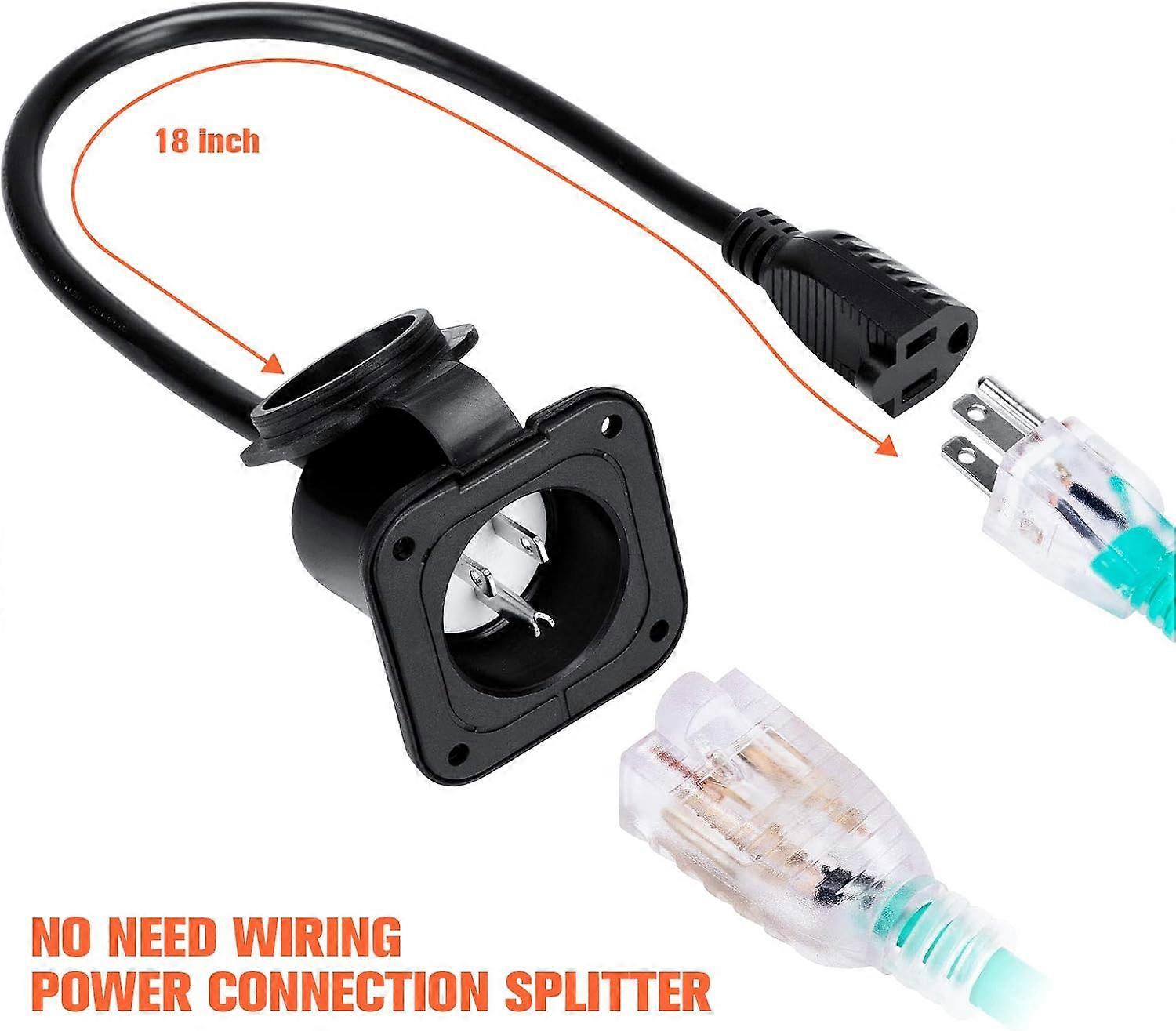 15 A 125V AC Power Inlet Port Plug with Integrated Extension Cord,  5-15 RV Flanged Inlet with Waterproof & Back Cover,