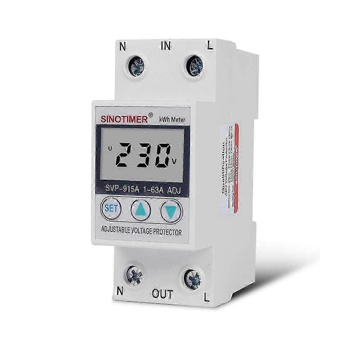 SVP915A 63A Single Phase Adjustable Intelligent Overvoltage Protector with Metering Power Display