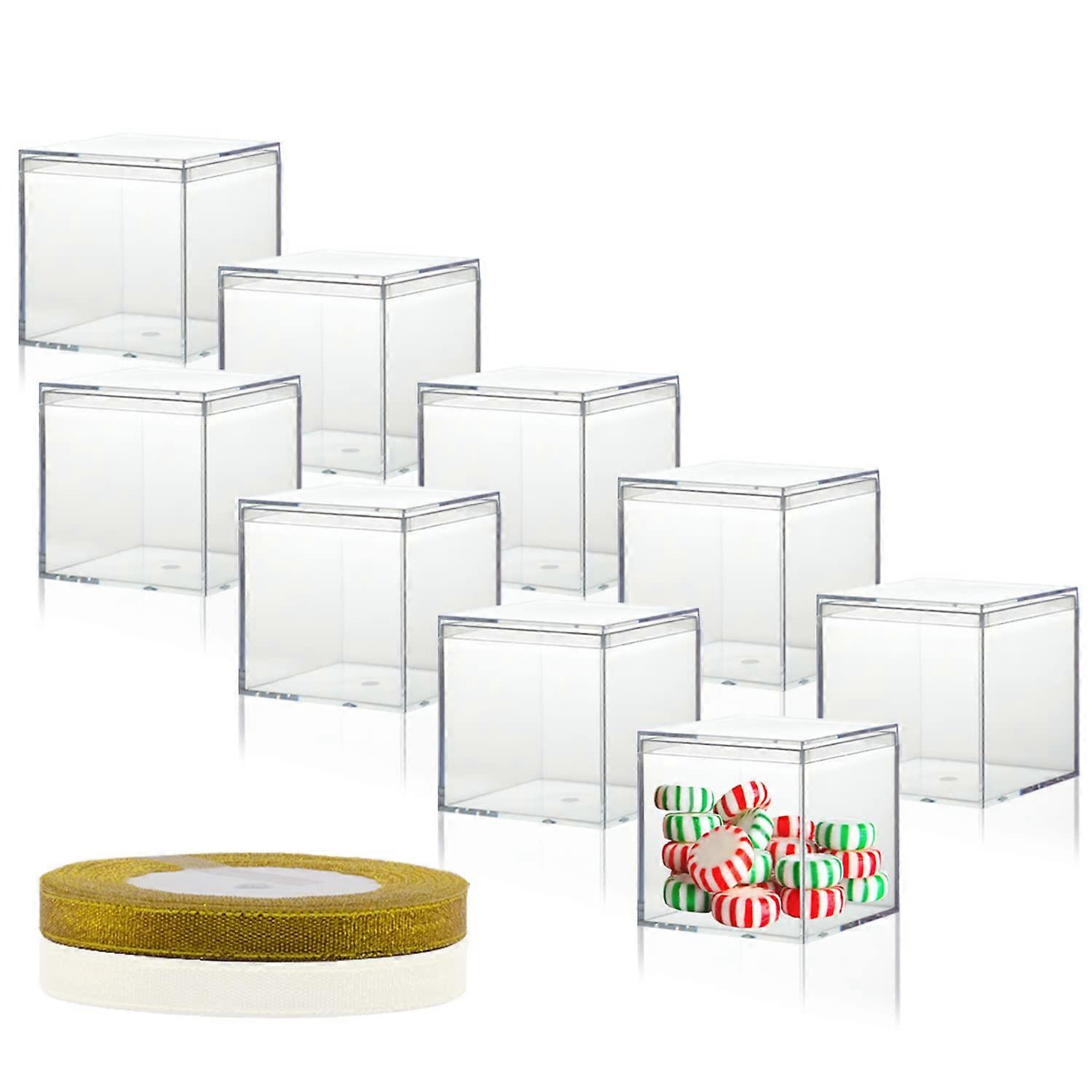 20 Transparent Plastic Square Storage Cubes 2.16x2.16x2.16 Inches with Lid for Organizing Small Items