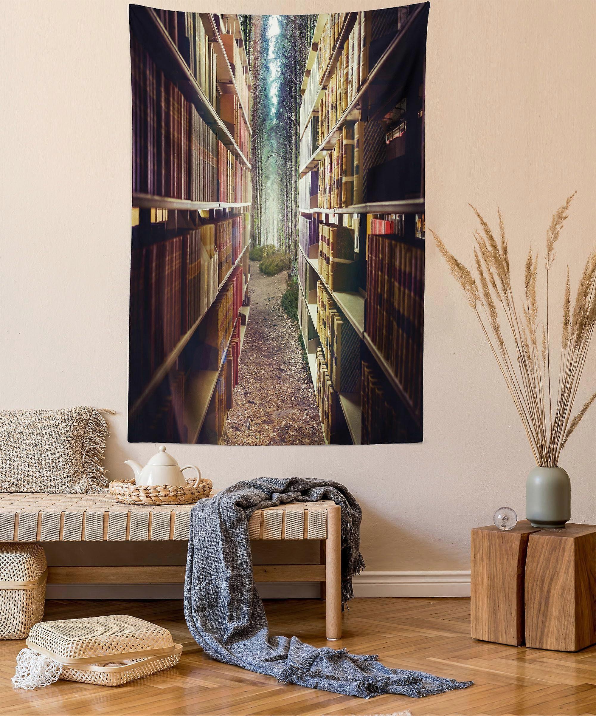 Library Gblelen Digital Illustration, Abstract Forestry Design 60x80 Inch, Brown Green Color, Academic Art Print