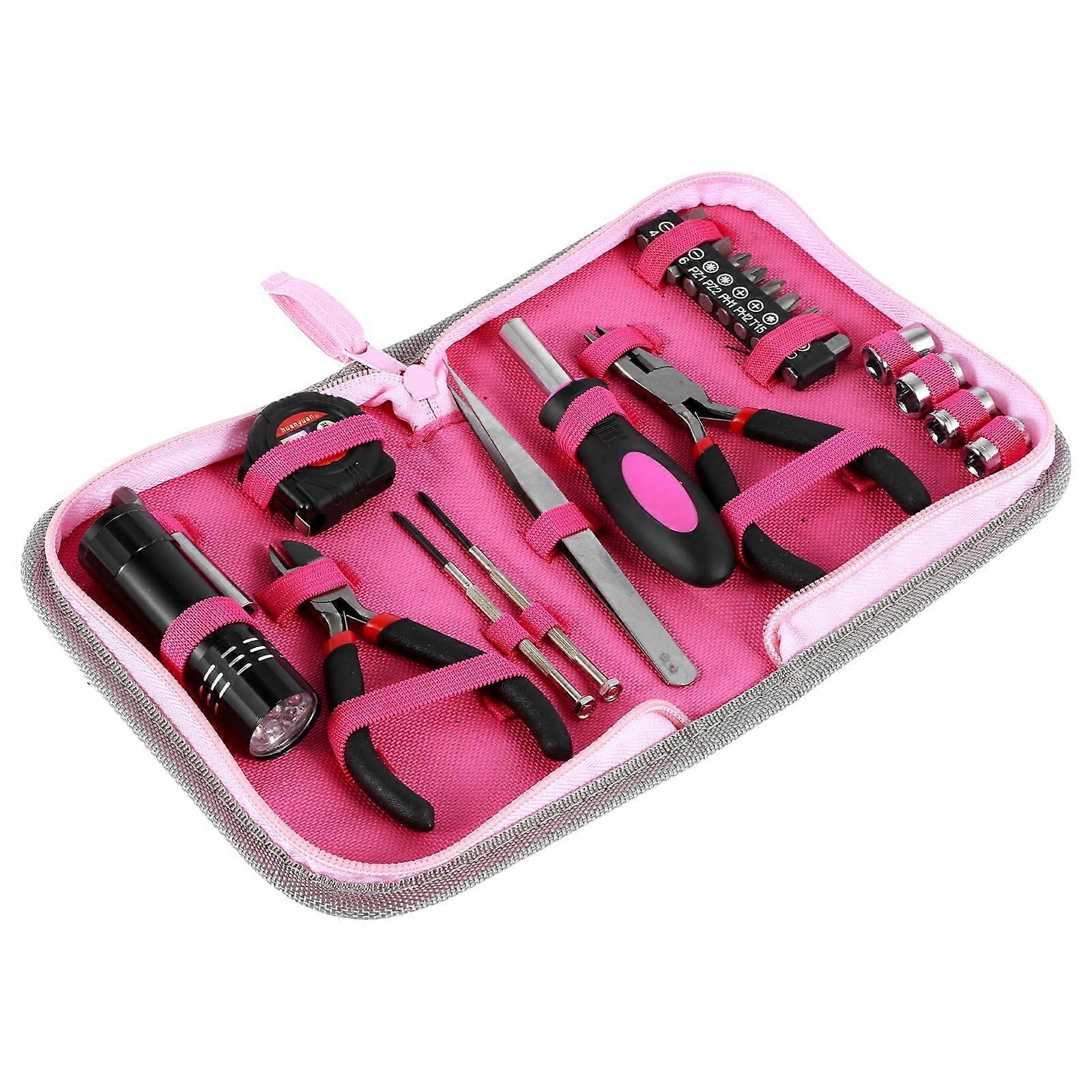 23-Piece Household Repair Tool Set Pink Color With Storage Bag Included Multifunctional Hand Tool Kit