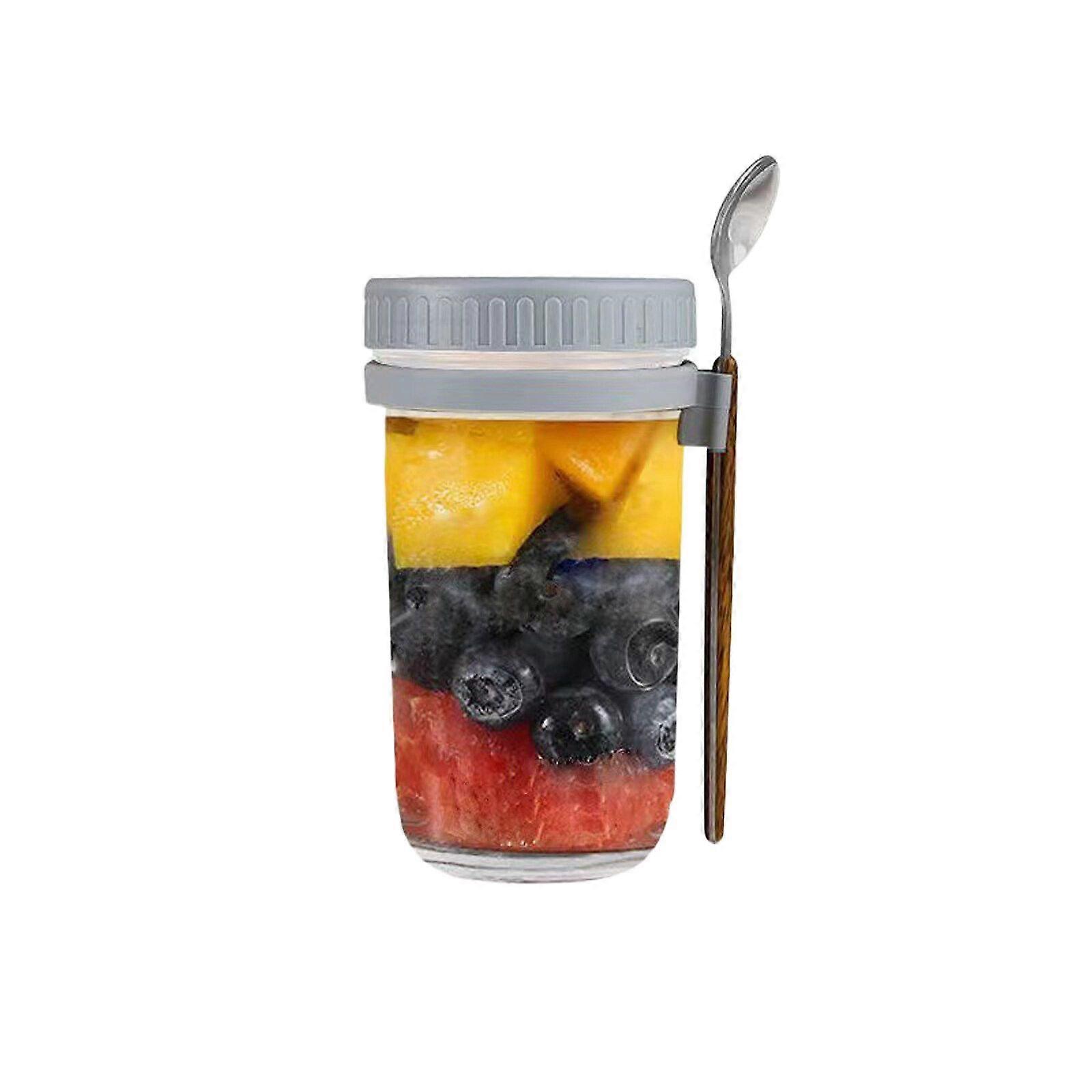 Best Seller-Oatmeal Smoothie Jar Glass Cereal Container Go Salad Containers Lid Overnight Oats Jars with Lids and Spoons