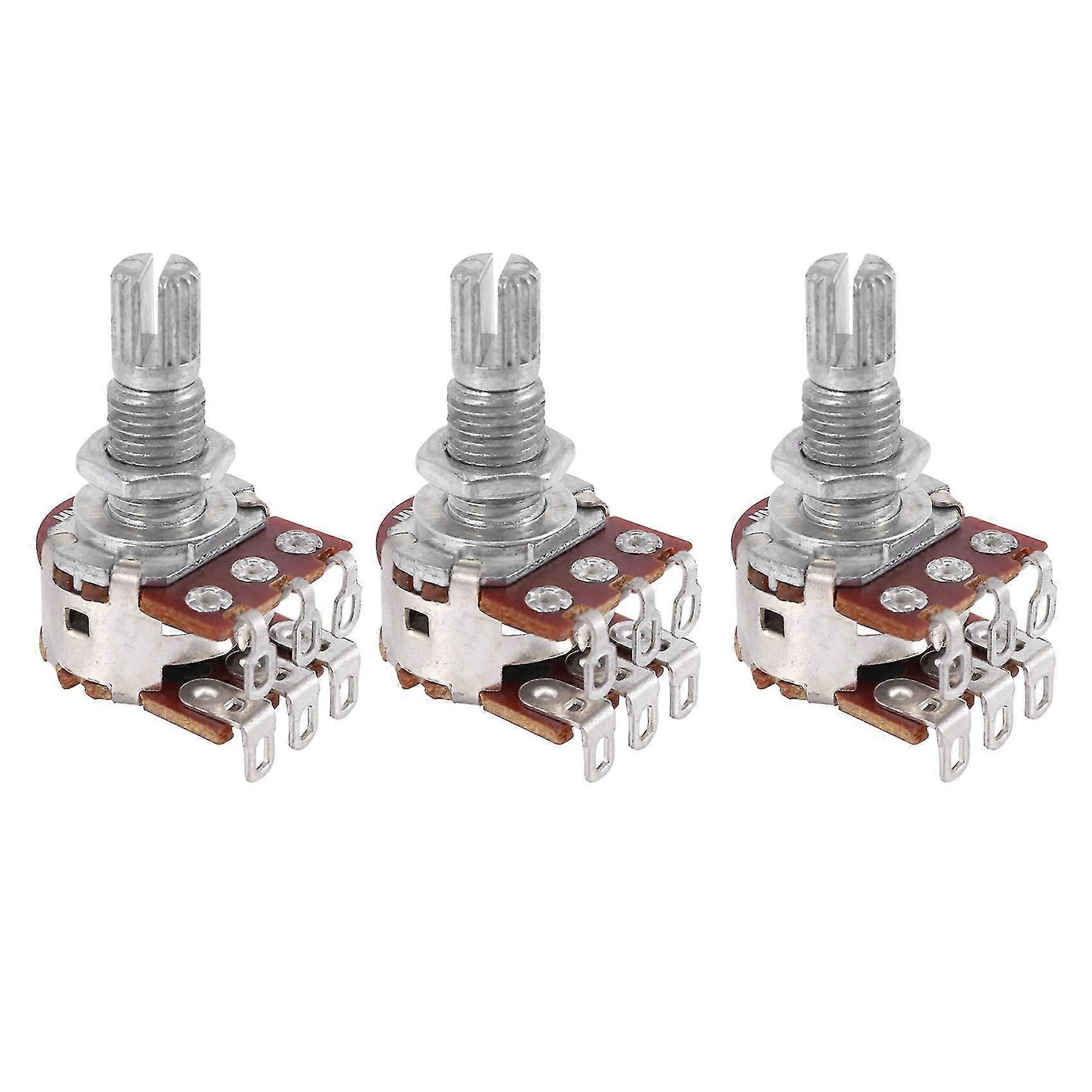 3 Pcs Double Balance Stacked Knurled Stalk Guitar Bass Volume Tone Control Pots Potentiometer Switch MN25K