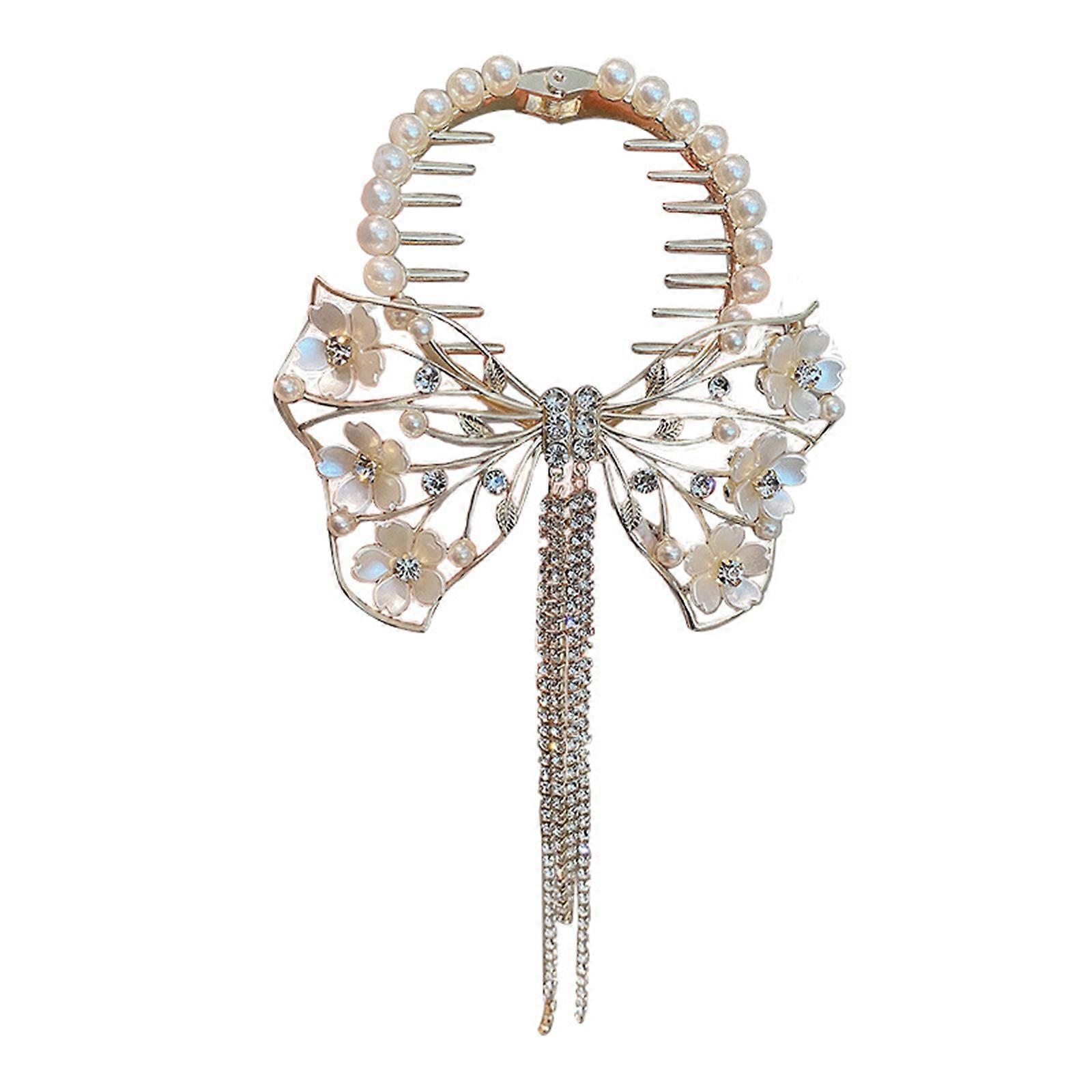 Bowknot Tassels Pills Head Ponytail Buckle Rhinestones Hairband Hairs Clip Headdress Accessory for Women and Girls