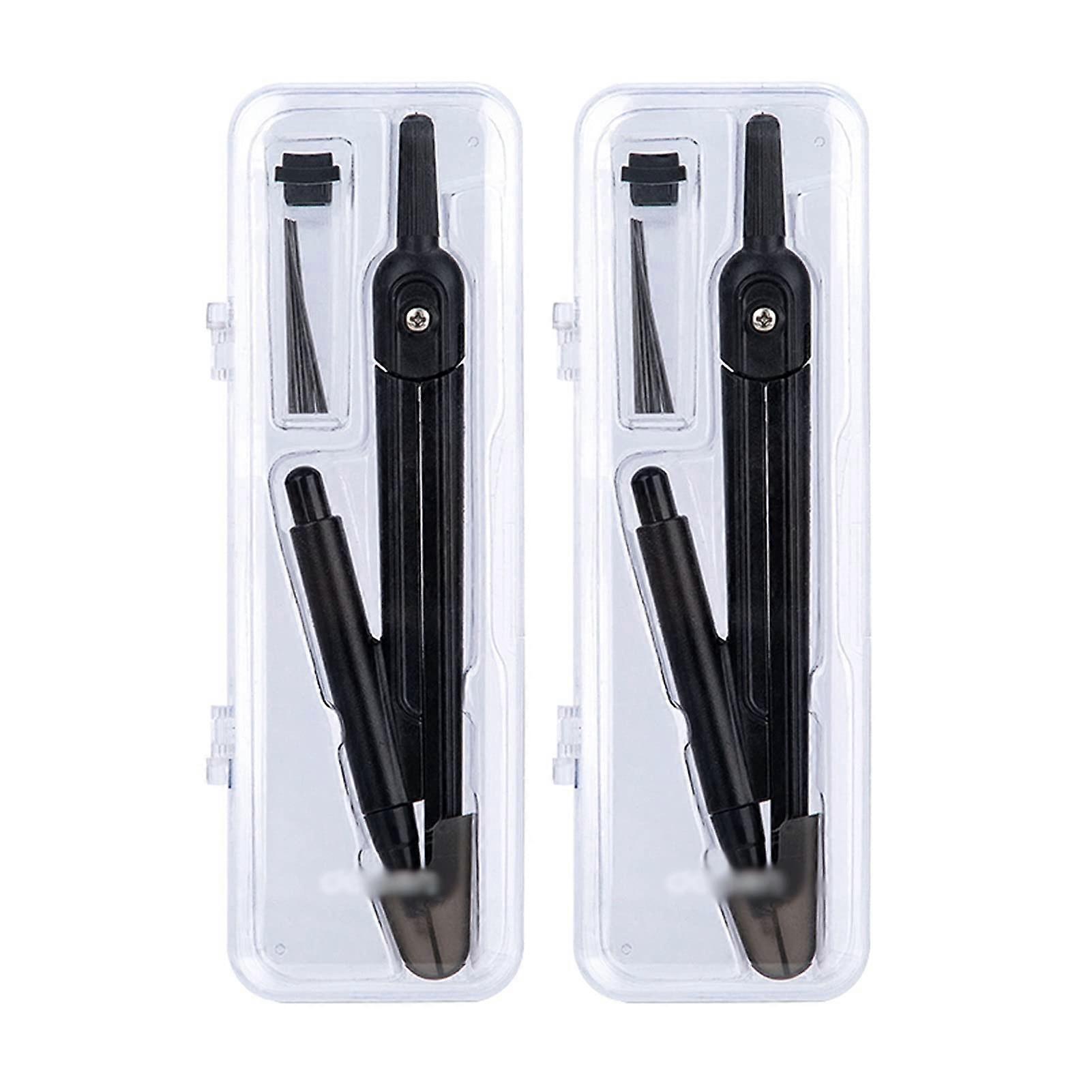 Compasses 2 Pcs Compass Set For Geometry And Math, Black, Shatterproof Storage Box, Lead Refills