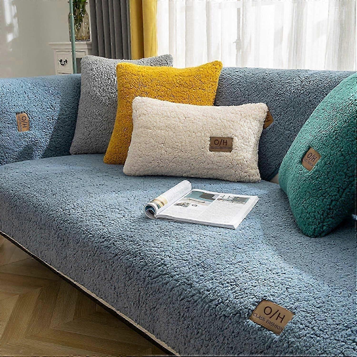Corner Sofa Cover Quilted Sofa Cover with Armrests with Left/Right Meridian - L-Shaped Anti-Stain Sofa Protector (Blue, 90x210cm/Rectangular)