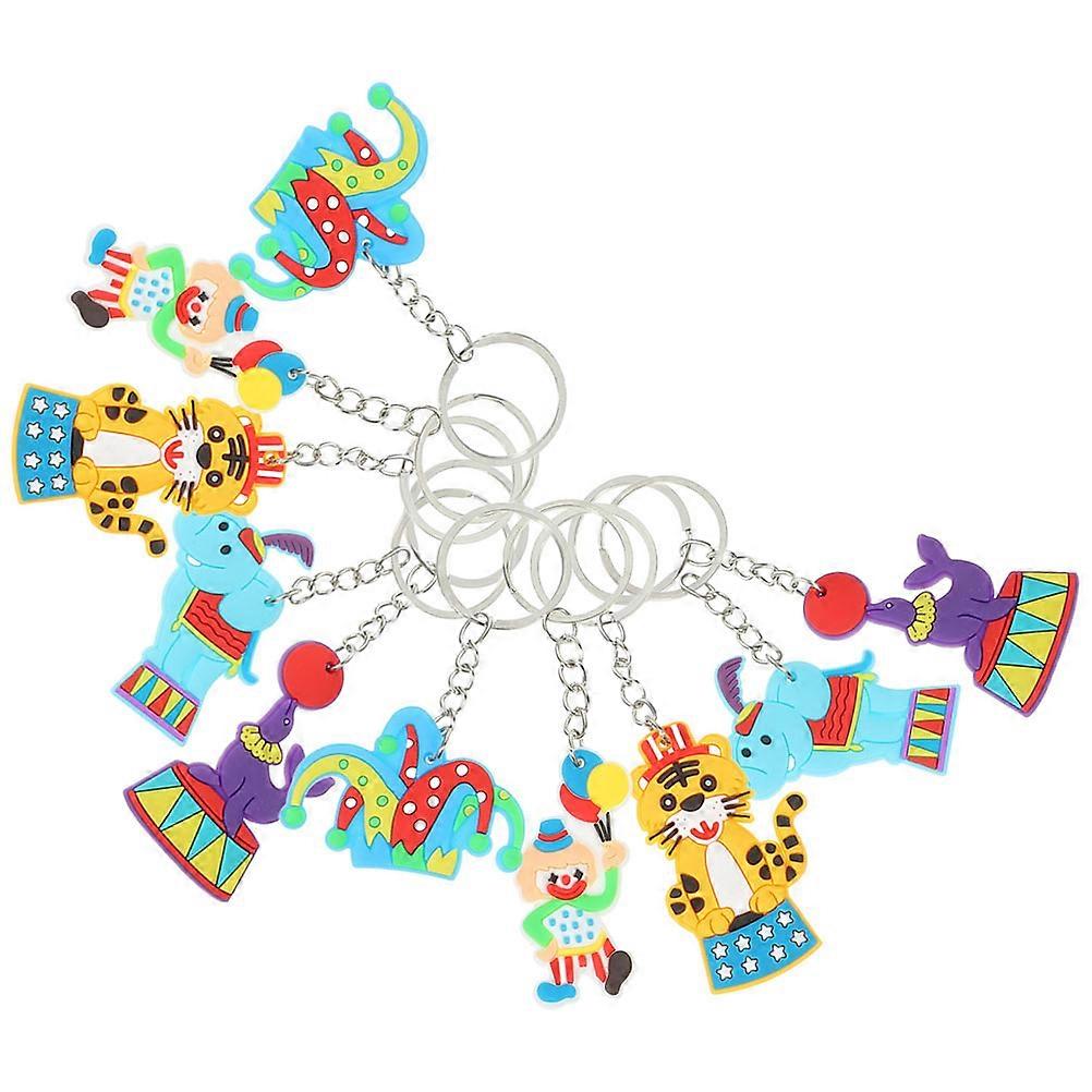 10pcs Circus Cartoon Keychains – Small Purse Keychain with Clown, Elephant, Tiger, Sea Lion, Hat Designs for Backpack Charm Hanging Decorations