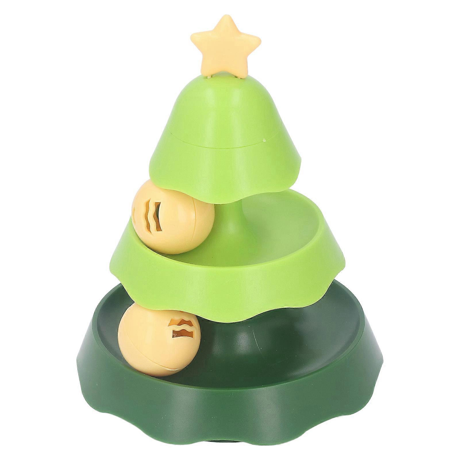 Kitten Ball Track Toys Reduce Boredom Fun Interactive Multilayer Christmas Tree Shaped Cat Teaser Ball Toys with Catnip Green