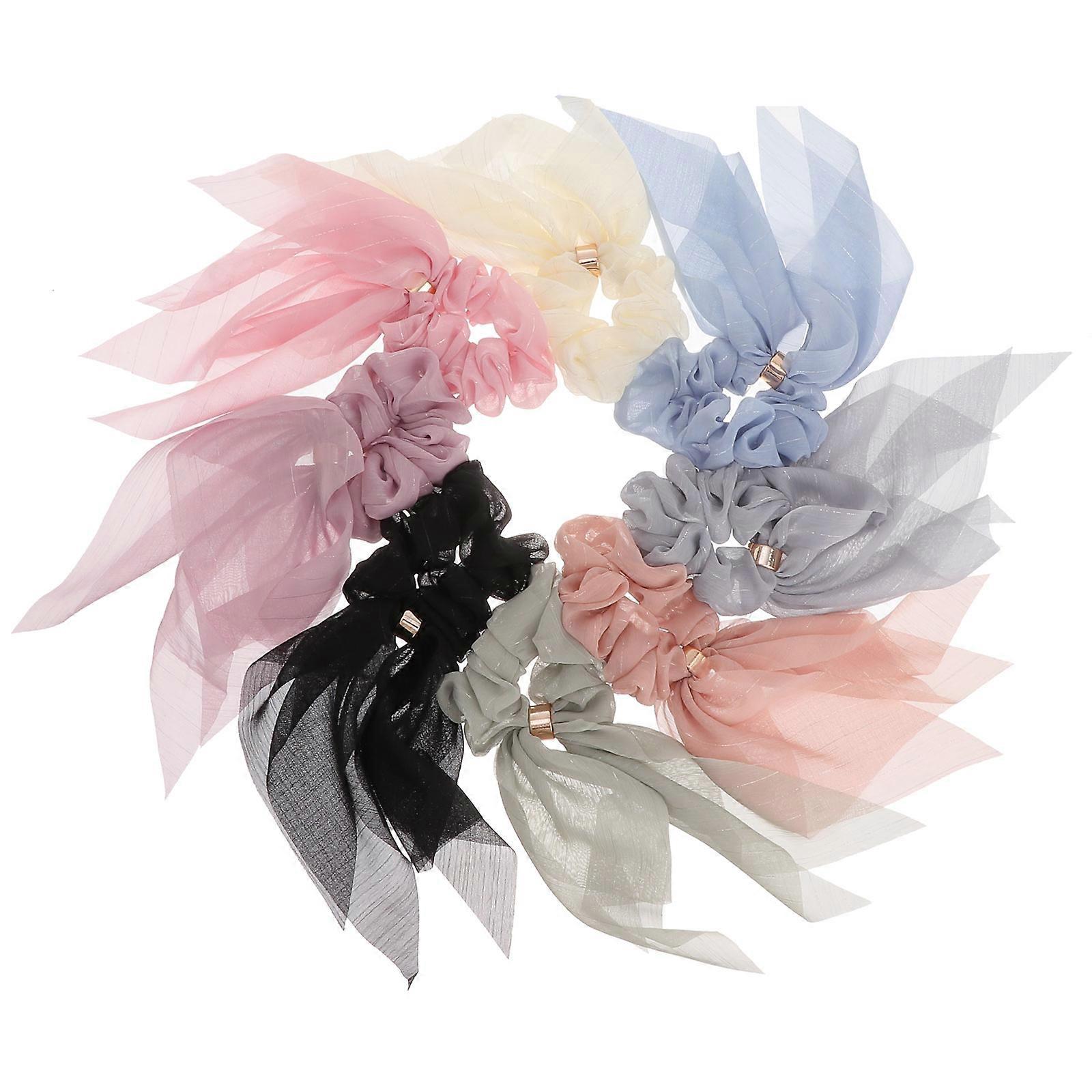 8pcs Solid Color Elastic Hair Ties with Buckle Long Cloth Hair Bands for Women, Double Bowknot Ponytail Holders, Mixed Colors, Everyday Use