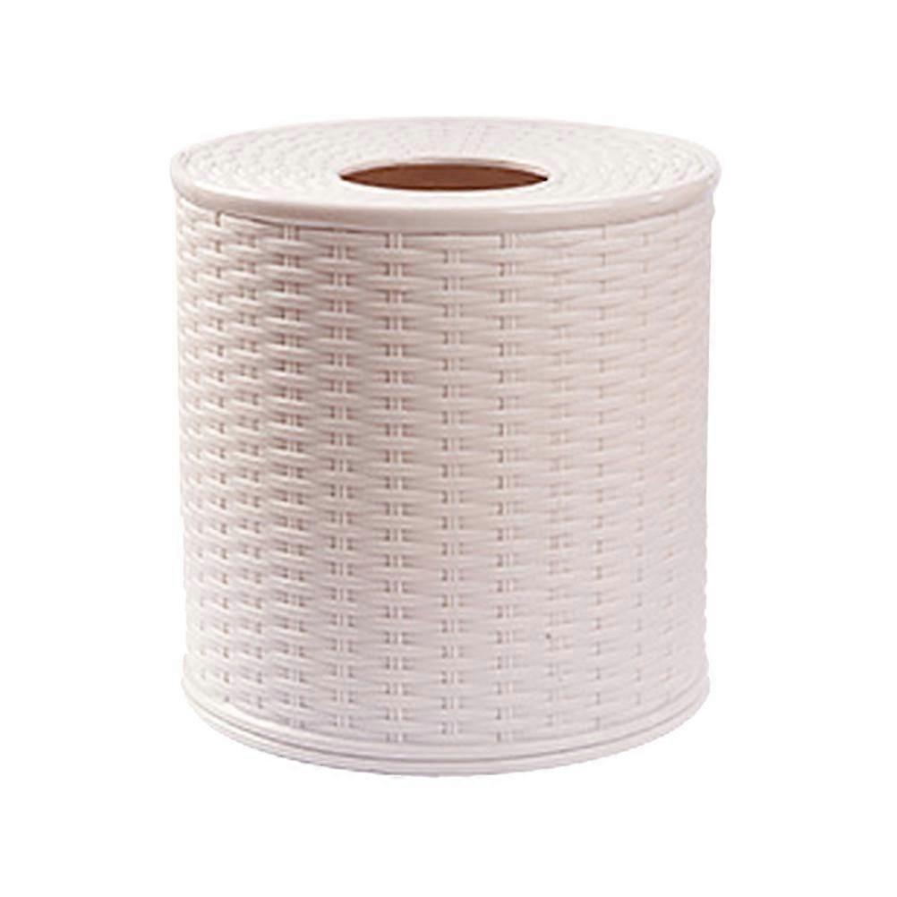 Classic Tissue Box Round Napkin Holder Tissue Storage Box (Beige)