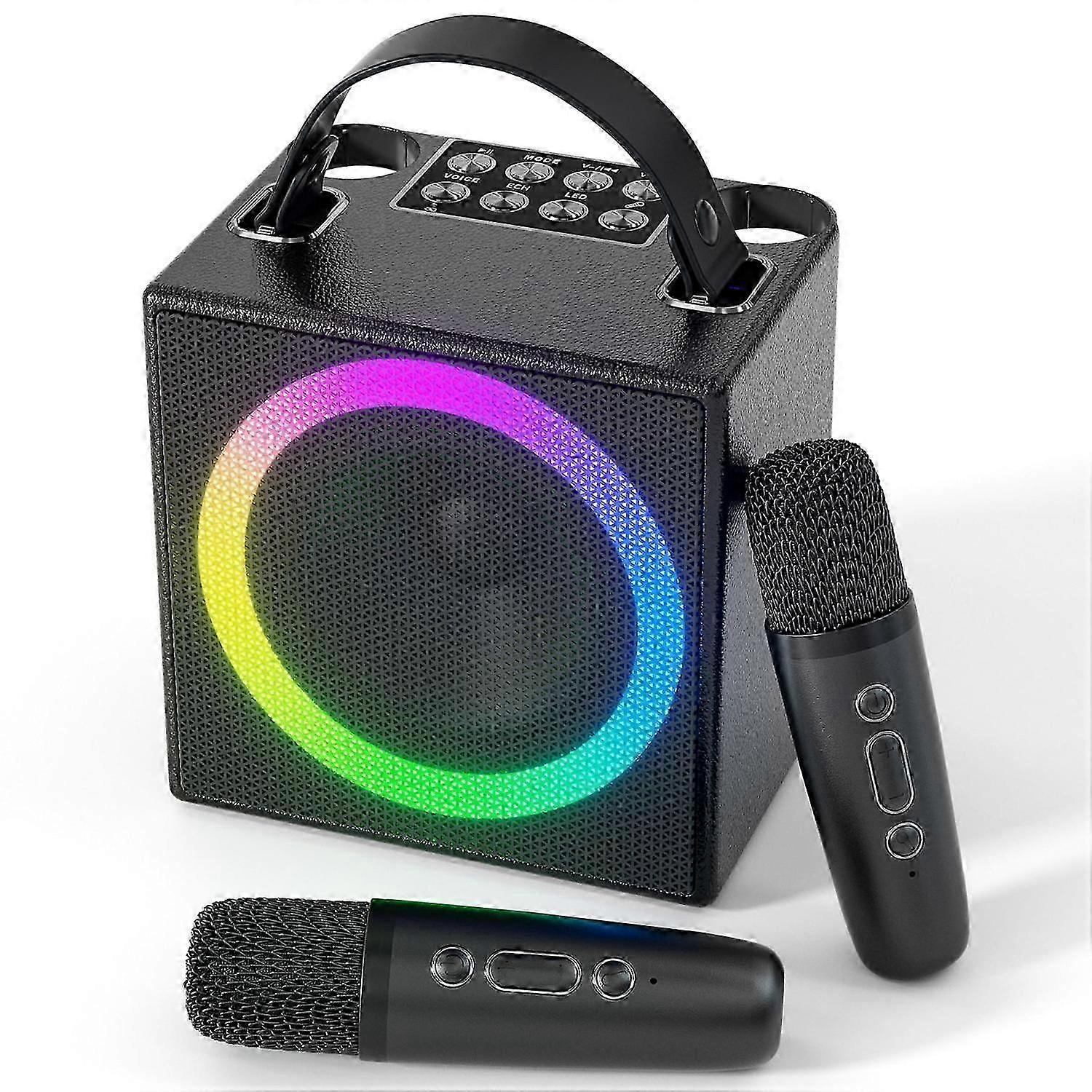 Karaoke Machine With 2 Wireless Microphones, Singing Machine With Led Mood Light Bluetooth Portable