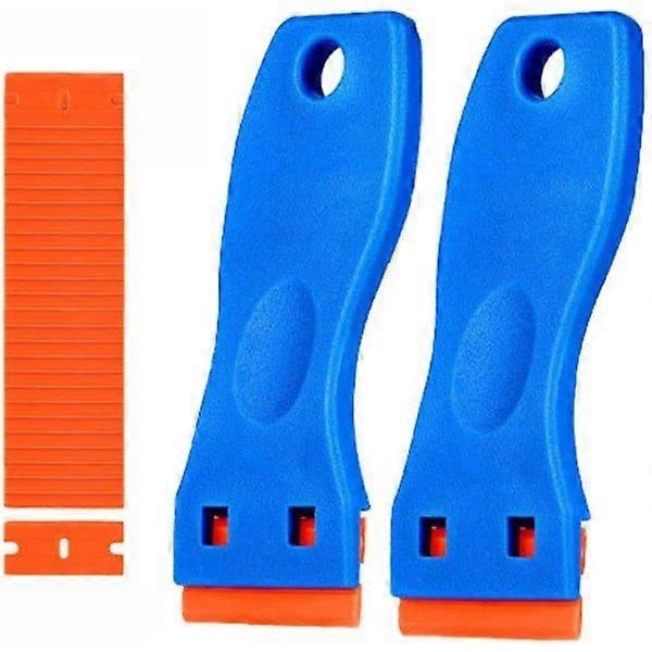 2 pairs of plastic scrapers with 100 plastic blades, non-damaging for removing glue, decals, stickers, labels and other objects from glass, marble sla