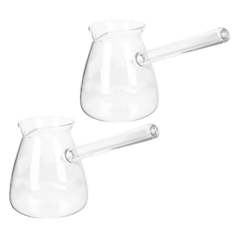 Glass Tea Pot Side Handle Hot and Cold Drinks Indoor Use 450ML Heating Retro Shape 2Pcs