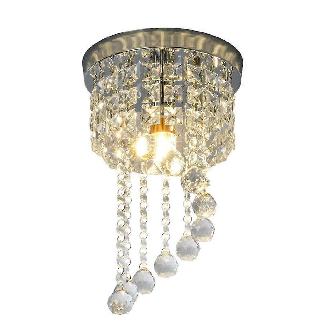 8 Inch Crystal Ceiling Light, Modern Raindrop Small Ceiling Lighting, Chrome Panel Ceiling Lights for Hallway, Bathroom, Entrance
