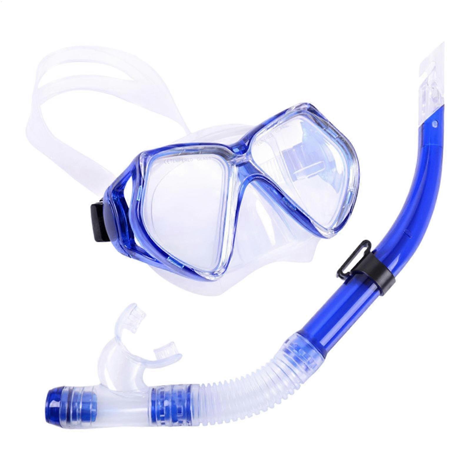 Snorkel Set for Adults with Swimming Goggles, Diving Mask, Anti-Leak Anti-Fog Panoramic View, Tempered Glass Lens, Blue