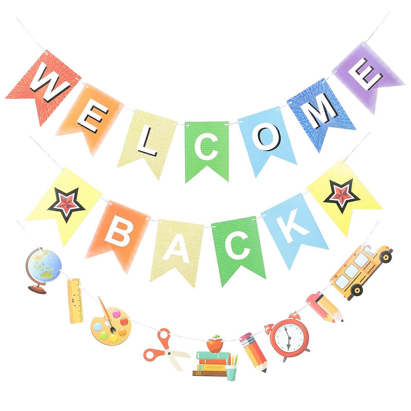 Welcome Back Banner Party Enhancement Rectangular Simple Design Back-to-school Party Decorations 16.5X11.5CM 2Pcs