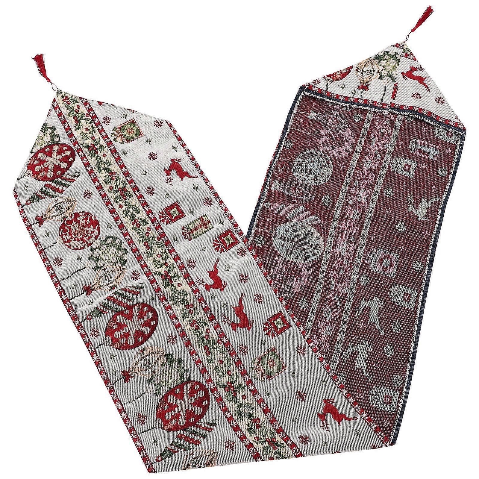 Table Runner Decor Cotton Linen Christmas Table Runner Xmas Style Tassel Design Dining Environment Decoration 180x34.5cm Rectangle 1Pack