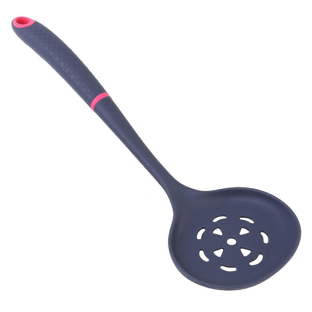 Slotted Spoon Food Serving Ladle Frying Strainer Silicone Kitchen Utensil for Chefs Grey Red 1Pack