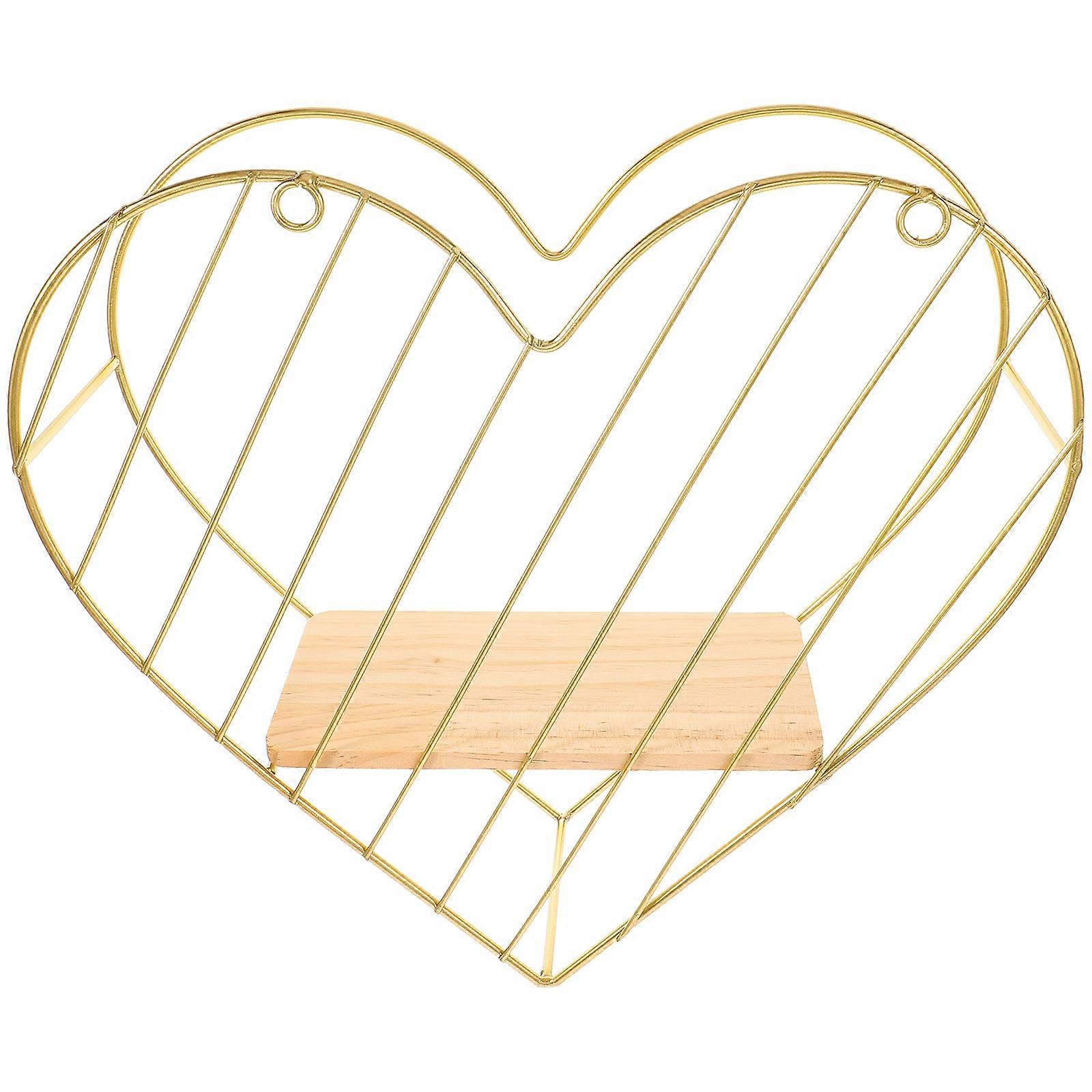 Nordic Style HeartShaped Wall Shelf Golden Iron for Storage Perfect for Small Spaces 7.9x7.9x3.1 Inches