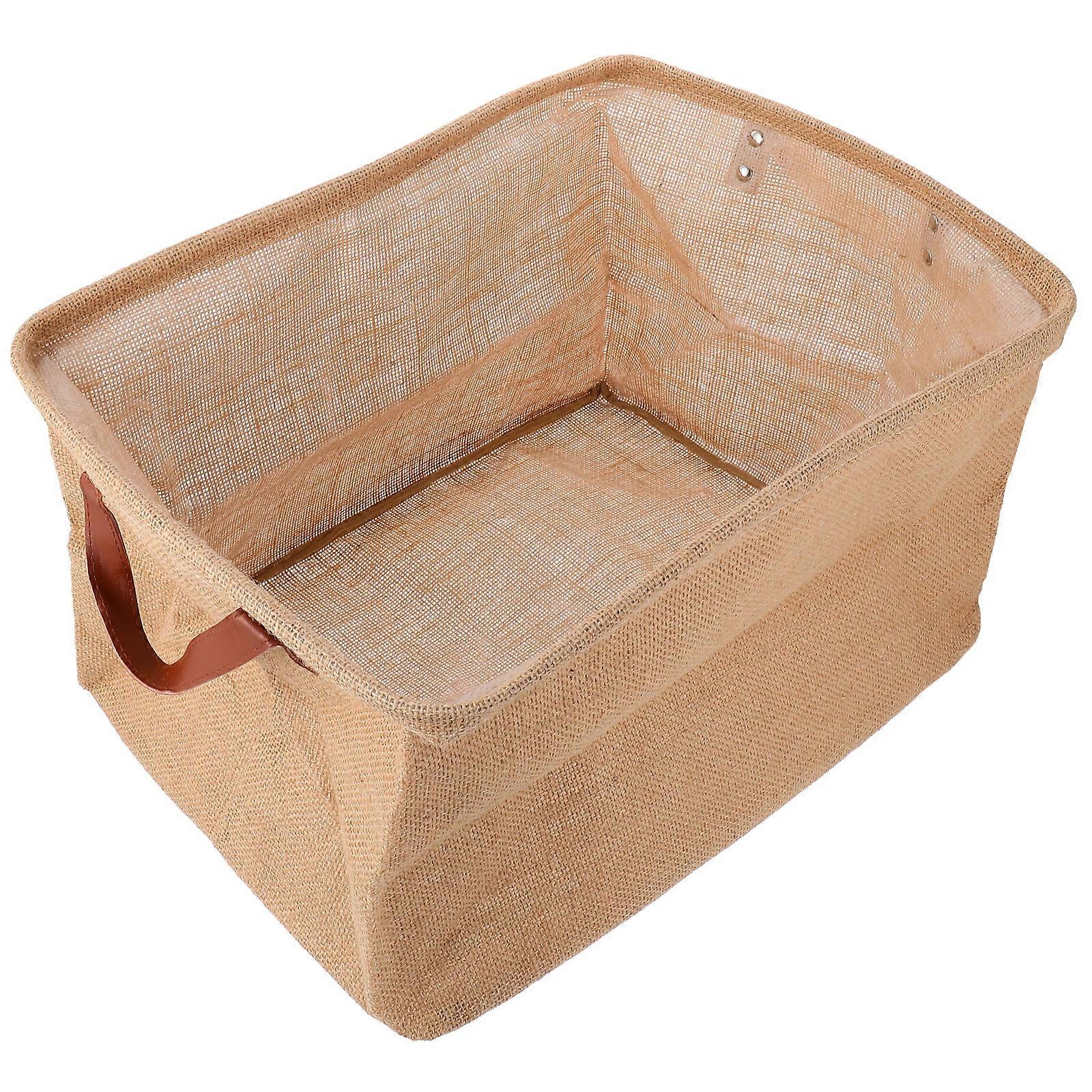 Laundry Basket with Handles Rectangular Simple Design Tool Storage Beige 43x33x25.5cm 1Pcs