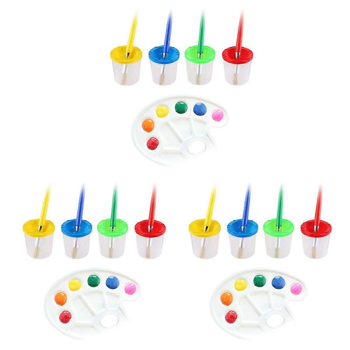 9 Pcs No Spill Paint Cups with Paint Brushes and Paint Tray Palette