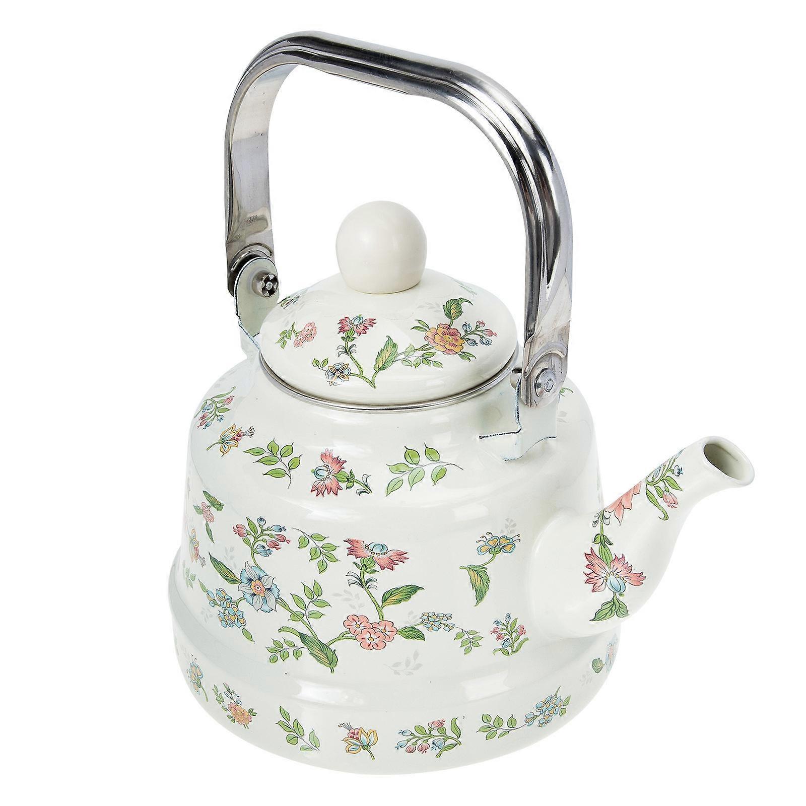 Modern Enamel Teapot Enamel Tea Kettle Round Bell Use 1.7L Capacity 24x24x15cm 1Pack