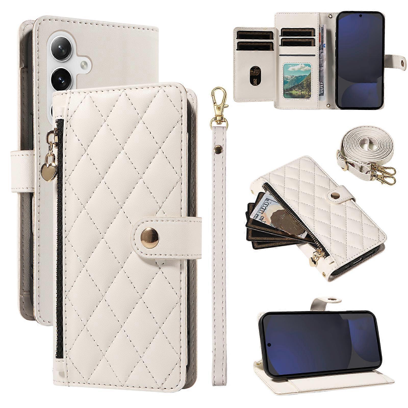 Compatible For Samsung Galaxy S24 FE Wallet Case with Straps, Rhombus Leather Stand Phone Cover