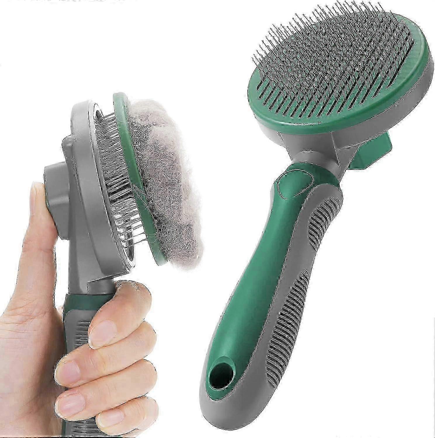 Self Cleaning Pet Brushes for Grooming, with Handle and Button for Removing Undercoat, Loose Fur & Dirt