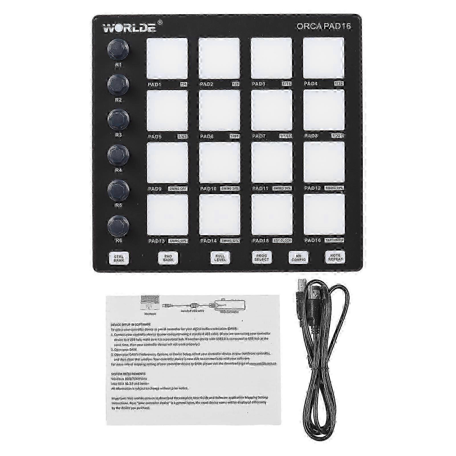 Portable Mini MIDI Controller Pad with 6 Assignable Knobs, Note Repeat, Full Level Buttons and Production Software