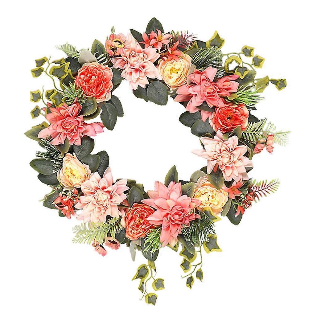 Realistic Spring Dahlia Wreath for Decor with Plastic Material and Festive Atmosphere 1PC