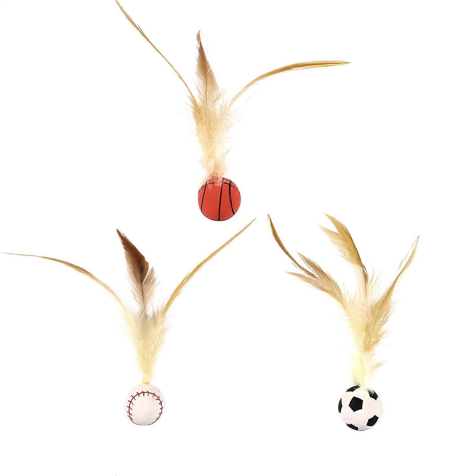 3 Piece Kitten Ball Toy Set, Interactive Cat Toy with Feather Balls, Bouncing Balls for Healthy Playtime and Bonding