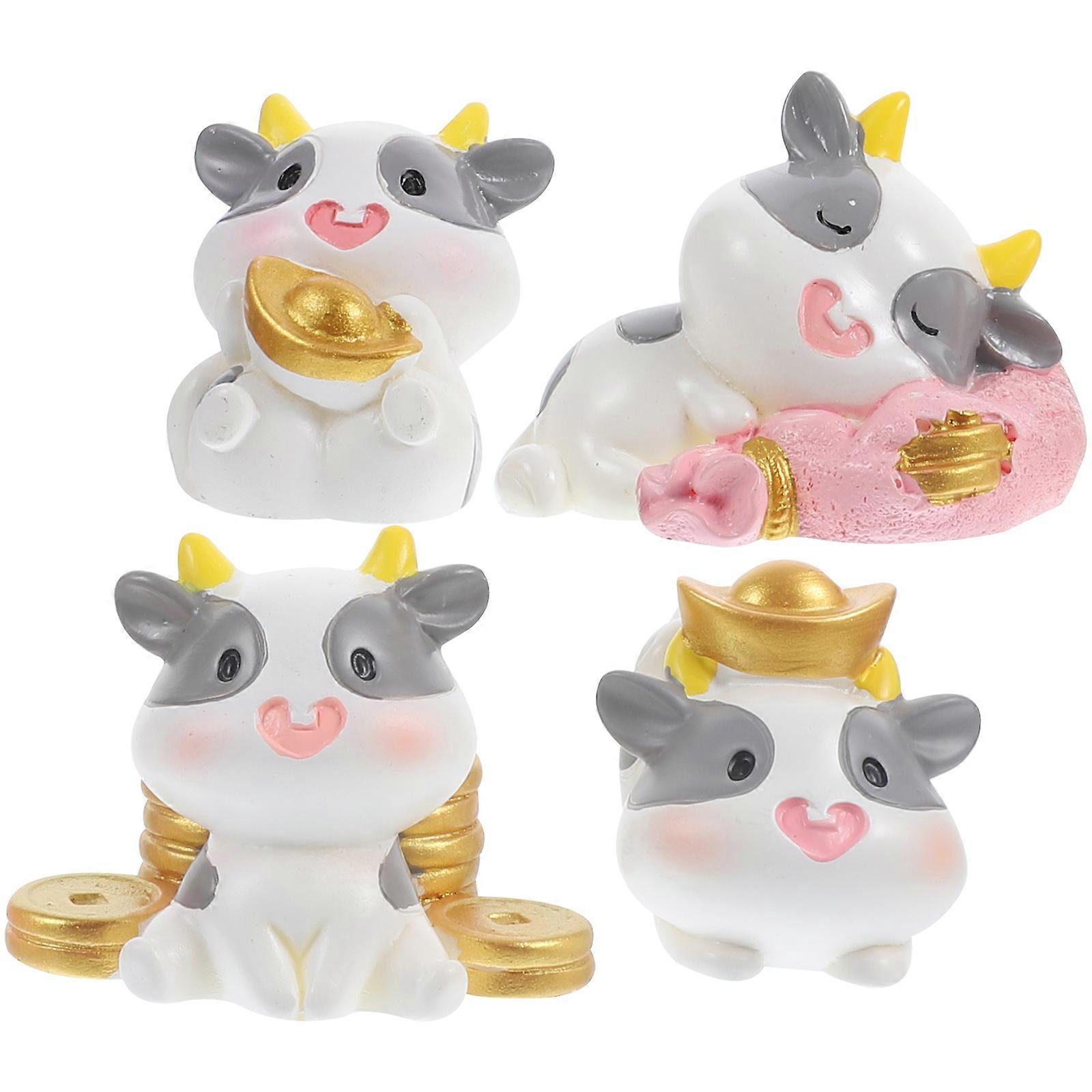 4Pcs Ox Figurines Year of Ox Cute Cattle Resin Miniature Decor