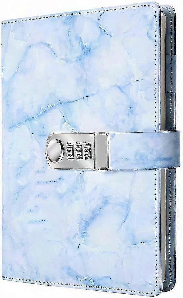 PU Leather Combination Lock Diary - Secure Password Journal, A5 Notebook (Blue)
