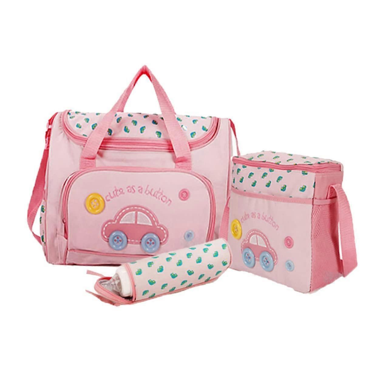 4in1 Multifunctional Changing Bag with Car Pattern Mum Bag for On the Go Bottle Change Set, pink, Modern
