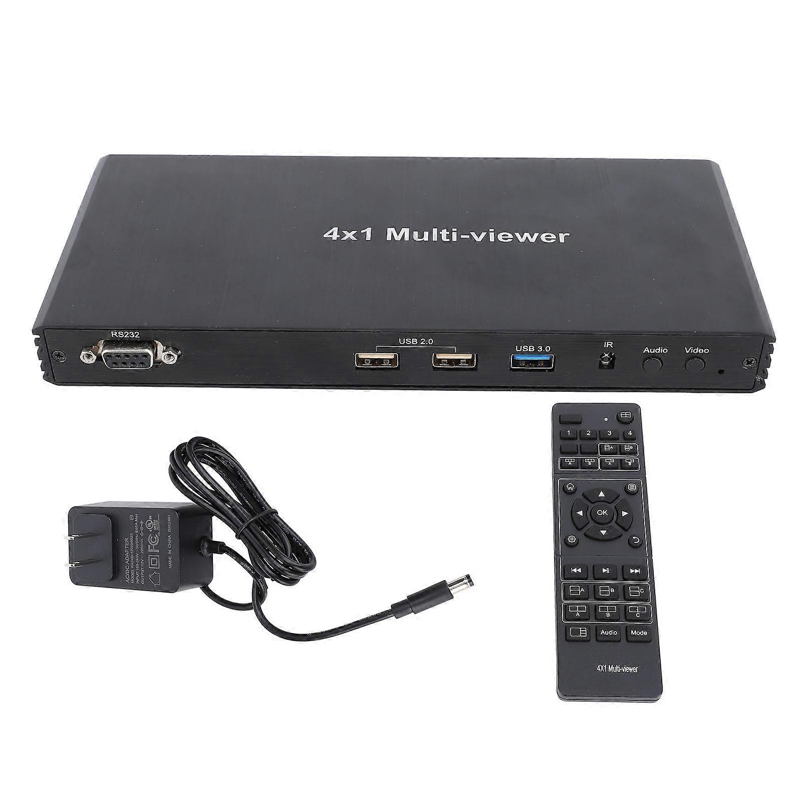 4K 30Hz Quad Multiviewer Switch with IR Remote - 4 In 1 Out Seamless Switcher