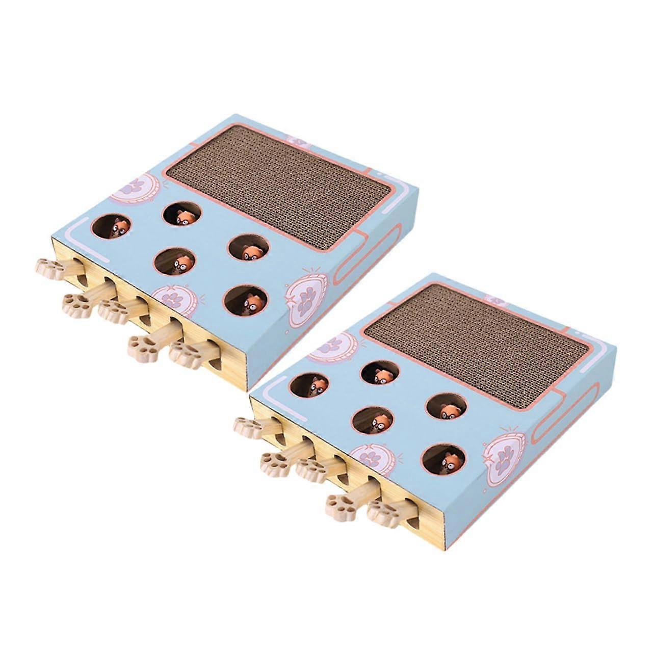 2-Piece Interactive Cat Toy Set, Safe Puzzle Box for Kittens, Moles Game, Paw Scratcher and Mouse Chaser