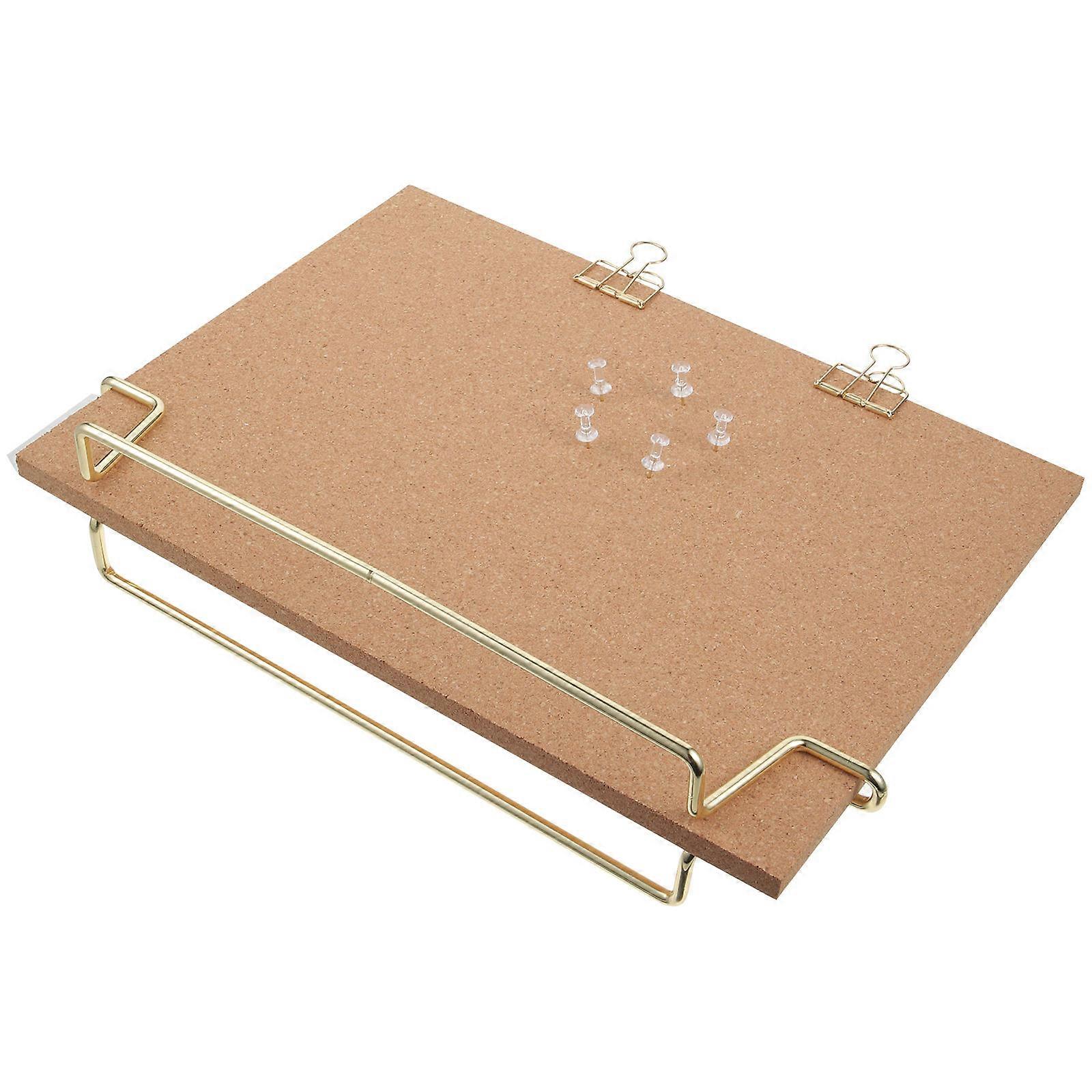Wooden Cork Board with Golden Base Portable Bulletin Memo Board for Home, Office, and Classroom Notice Display