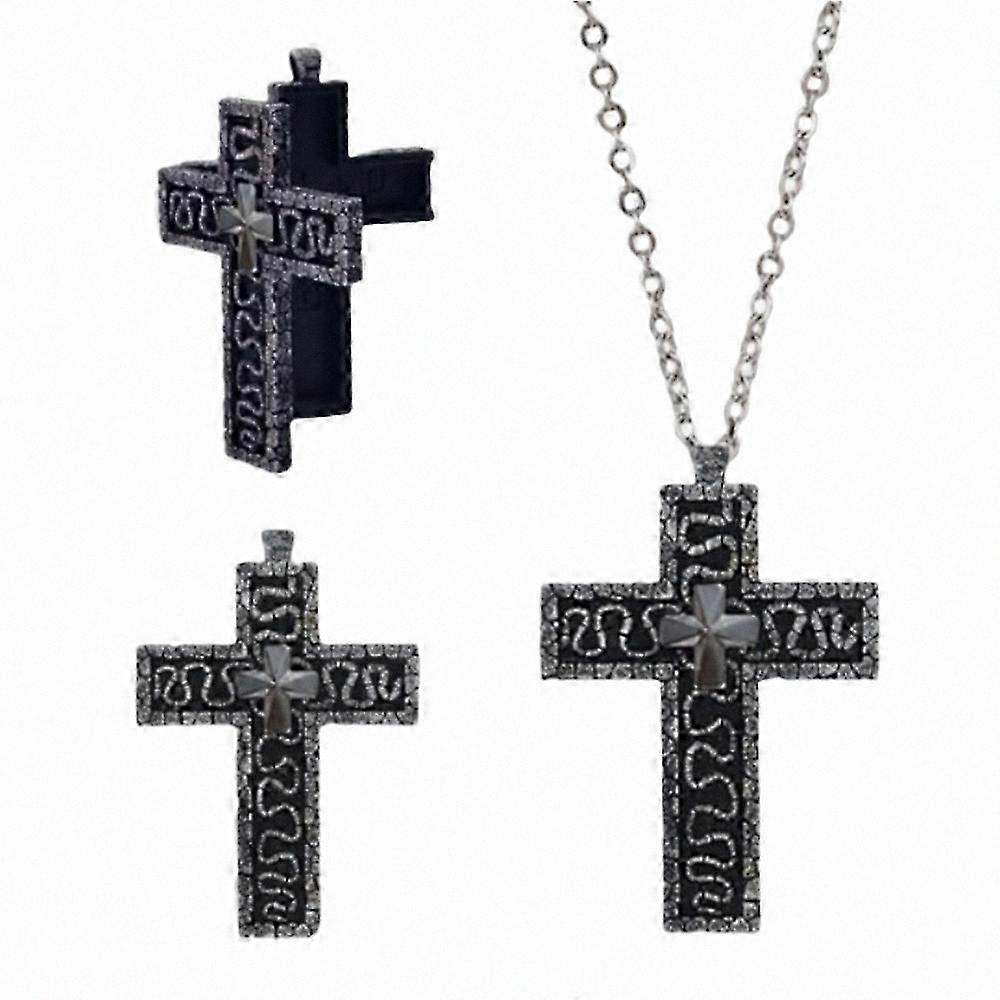 Mystical Cross Pendant Necklace with Hidden Compartment for Secret Keepsakes