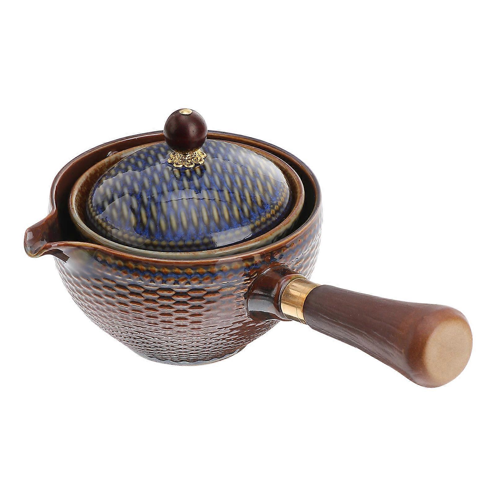 Porcelain Teapot Travel Tea Set Japanese Minimalist Dark Blue 17x11cm Stainless Steel Filter 1Set