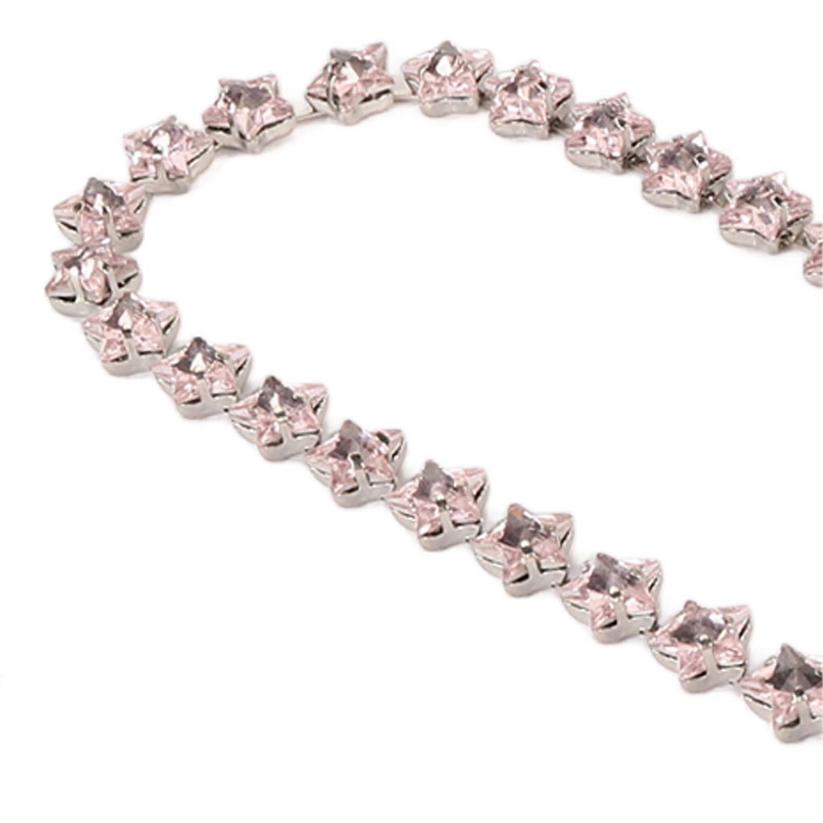 3.28ft Star Rhinestone Trim Chain 0.4in Width DIY Cuttable Colorfast Sew On Iron Rhinestone Claw Chain for Decoration Sewing Pink